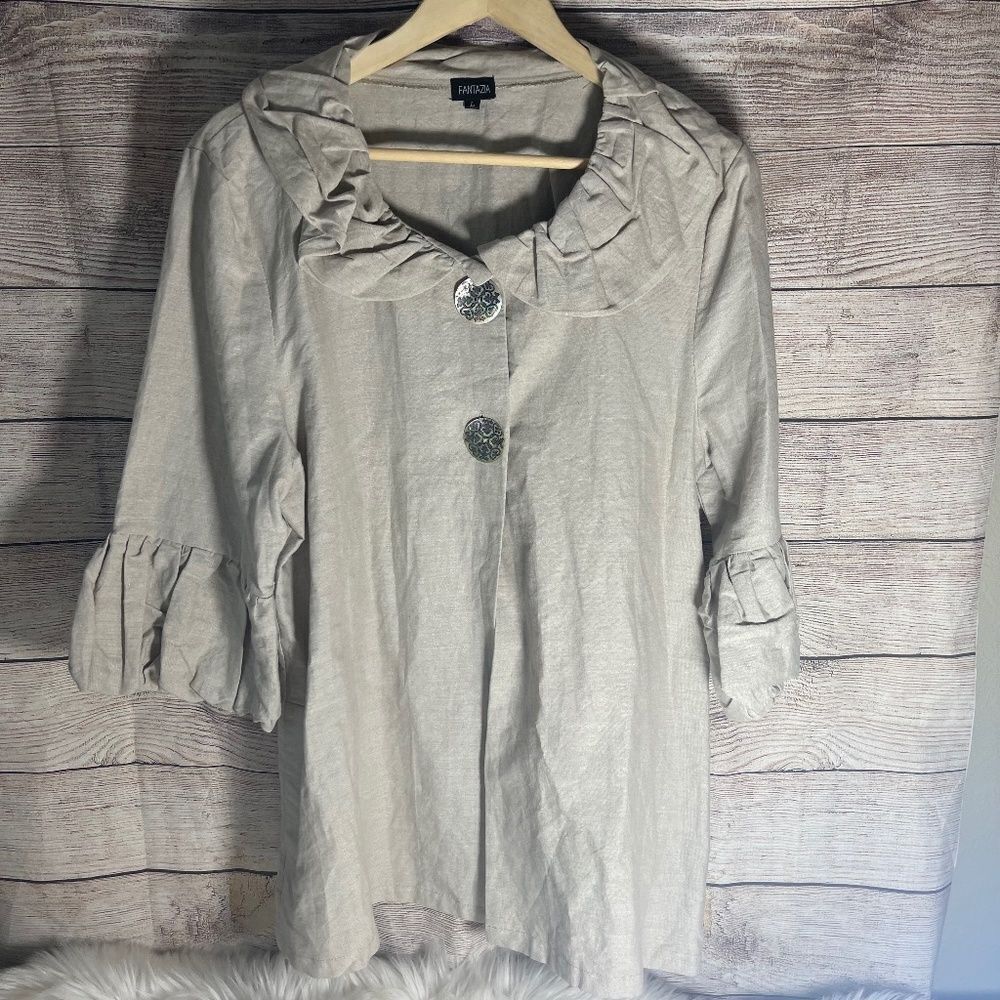 Fantazia Oatmeal Linen Two Button Jacket‎ Sz L